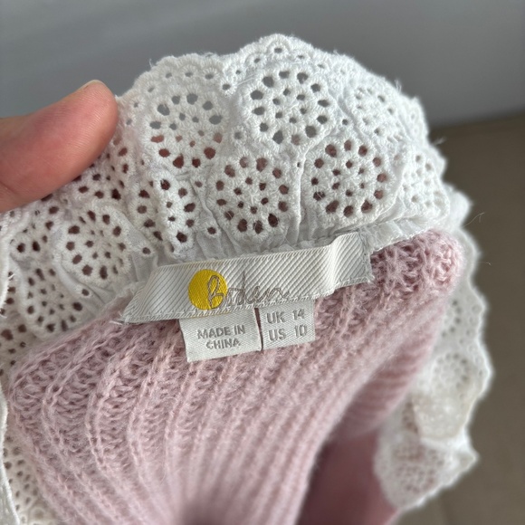 Boden Light Pink Lace Trim Ribbed Knit Sweater - Picture 2 of 5